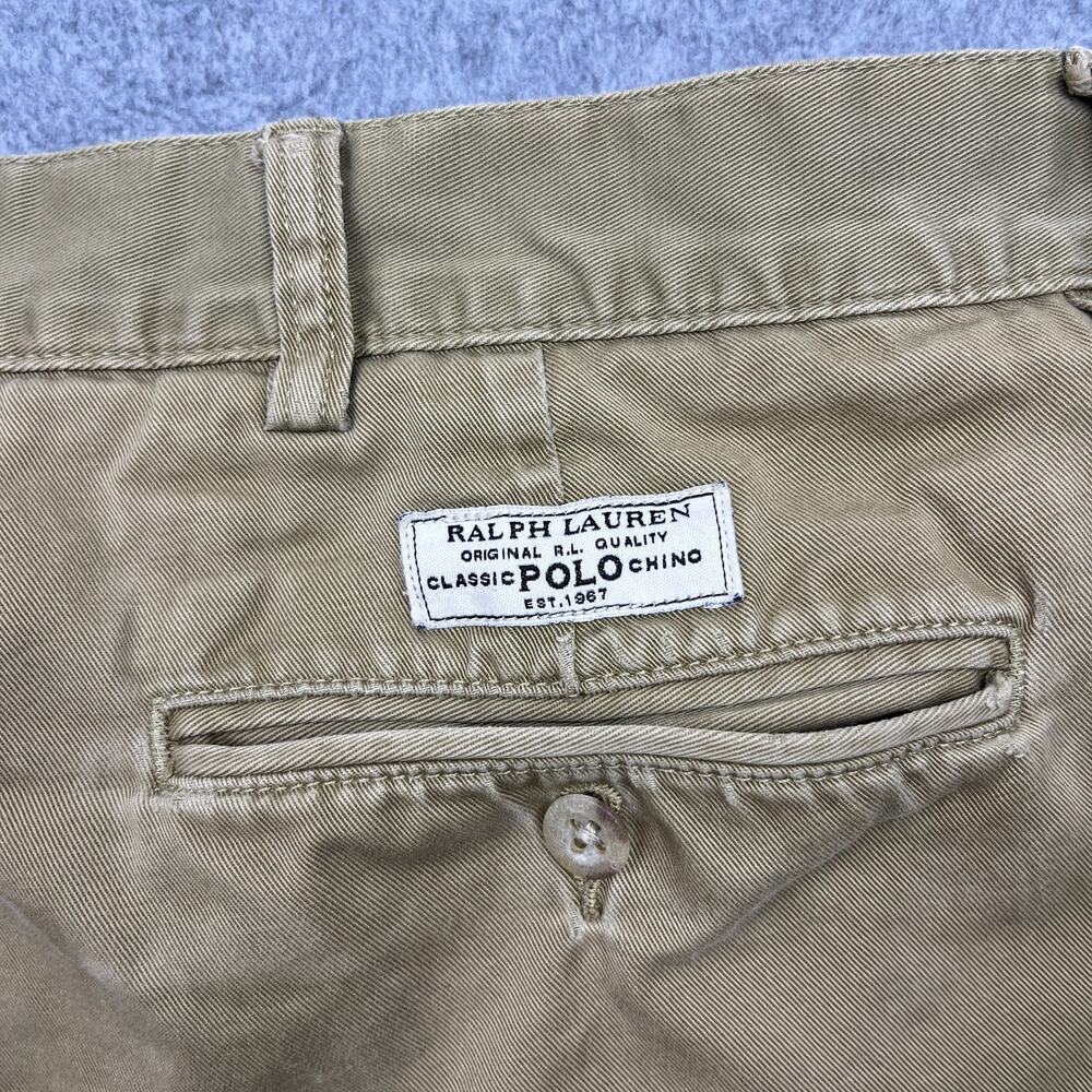 polo ralph lauren shorts mens 40 khaki cotton flat front - Picture 5 of 10
